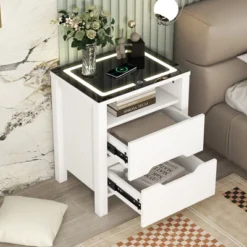 Multifunctional Storage Nightstand With Wireless Charging, Adjustable LED Light, 2 Drawers And 1 Open Shelf - ModernLuxe -ModernLuxe GUEST 8e081067 4dd7 405d bfd3 1d8d261ce308