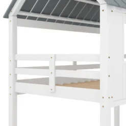 Twin Over Twin Low Bunk Beds With House Shaped Roof And Guardrail, White-ModernLuxe -ModernLuxe GUEST 8eb54625 fae1 453a a07d 3ba9b1a57d72