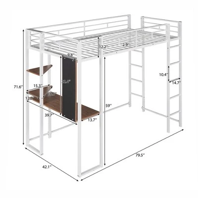 Twin Metal Loft Bed With 2 Shelves And Desk - ModernLuxe 4 Twin Metal Loft Bed With 2 Shelves And Desk - ModernLuxe - Image 2