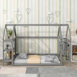 ModernLuxe 16 Twin Size House Shape Floor Bed With 2 Detachable Stands - ModernLuxe
