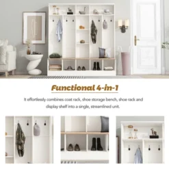 Hall Tree With Storage Bench, Multifunctional Coat Rack And 8 Entrance Hooks - ModernLuxe -ModernLuxe GUEST 90769870 0b85 42d7 b710 838326e06413