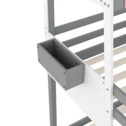 Twin Over Twin Car-Shaped Bunk Bed With Wheels, Drawers And Shelves, Gray - ModernLuxe -ModernLuxe GUEST 90b12642 0ee3 42c1 9360 d44c31bd6c0a