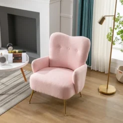 Modern Accent Chair With Golden Metal Legs, High Back Armchair In Teddy Short Plush Particle-ModernLuxe -ModernLuxe GUEST 916bdad3 974a 4070 8680 d3f0af886b01