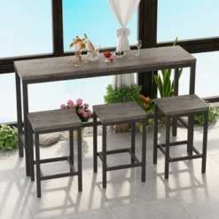 Modern Design Kitchen Long Dining Table Set With 3 Stools - ModernLuxe -ModernLuxe GUEST 9181ed86 184d 44f5 b676 987886b4d0e5