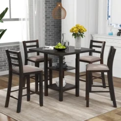 5-Piece Wooden Counter Height Dining Set With Padded Chairs And Storage Shelves-ModernLuxe -ModernLuxe GUEST 923b4c46 eb4e 4aaa 8d88 8448050bdca4