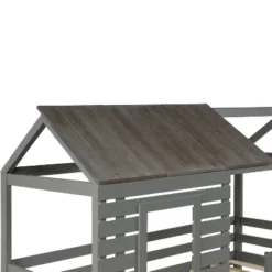 Twin Over Twin Wood Bunk Bed With Roof, Window, Guardrail, Ladder Gray-ModernLuxe -ModernLuxe GUEST 9255791d 4862 469b a5e3 68bd1cfb34b7