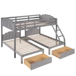 Full Over Twin & Twin Bunk Bed, Velvet Triple Bunk Bed With Drawers And Guardrails-ModernLuxe -ModernLuxe GUEST 92d9e62d 566b 45ea 89a4 31371265efb9