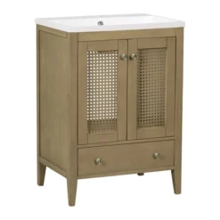 24" Bathroom Vanity With Ceramic Basin, Two Doors And Drawers, Natural - ModernLuxe -ModernLuxe GUEST 93b490a4 26d4 47e0 be00 07991c56cc75