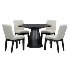 5 PCS Dining Table Set, Retro Round Table With 4 Upholstered Chairs-ModernLuxe 21 5 PCS Dining Table Set, Retro Round Table With 4 Upholstered Chairs-ModernLuxe -ModernLuxe GUEST 93be4ed6 ac2f 4cd0 94a3 fb3603a034cf