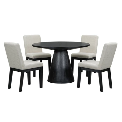 5 PCS Dining Table Set, Retro Round Table With 4 Upholstered Chairs-ModernLuxe 9 5 PCS Dining Table Set, Retro Round Table With 4 Upholstered Chairs-ModernLuxe - Image 7