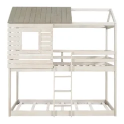 Twin Over Twin Wooden Bunk Bed With Roof, Window, Guardrail And Ladder - ModernLuxe -ModernLuxe GUEST 93cc02c9 8c84 4c5f 92de 7c7893d3e1ad