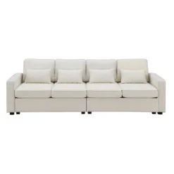 ModernLuxe 24 104" 4-Seater Modern Minimalist Linen Fabric Sofa With Arm Pockets And 4 Pillows - ModernLuxe