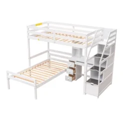 Twin Size Loft Bed With Separate Bed, Staircase For Storage, Desk, Shelves And Drawers - ModernLuxe -ModernLuxe GUEST 948bcdde 5b4b 4aad a407 fcb91ca3d239