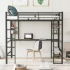 Full Size Metal Loft Bed With Long Desk And Shelves, Black - ModernLuxe 2 Full Size Metal Loft Bed With Long Desk And Shelves, Black - ModernLuxe -ModernLuxe GUEST 94a0a1a9 d62d 451b 96e6 f6aa1ca5c663