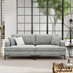 80.7" Modern Upholstered Loveseat Sofa With Metal Legs And 2 Pillows-ModernLuxe