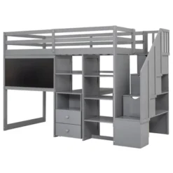 Twin Size Wood Loft Bed With Pullable Desk, Storage Shelves,Staircase And Blackboard-ModernLuxe -ModernLuxe GUEST 94cced6f b5d4 4801 8eee ce024f717513