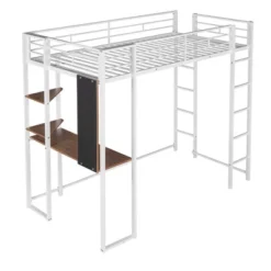 Twin Metal Loft Bed With 2 Shelves And Desk - ModernLuxe 19 Twin Metal Loft Bed With 2 Shelves And Desk - ModernLuxe -ModernLuxe GUEST 95f3840b ff7e 49c0 8e69 766a80147281