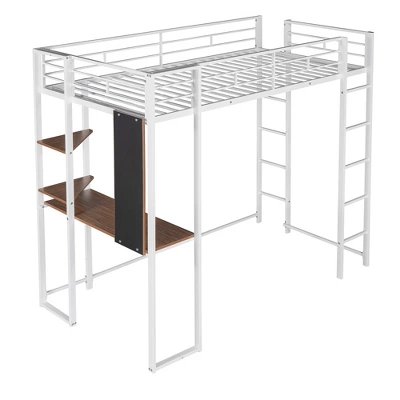 Twin Metal Loft Bed With 2 Shelves And Desk - ModernLuxe 9 Twin Metal Loft Bed With 2 Shelves And Desk - ModernLuxe - Image 7
