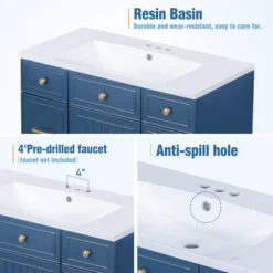 36" Bathroom Cabinet With Sink, Soft Close Doors And Drawers, Navy Blue - ModernLuxe -ModernLuxe GUEST 961b10b0 e5f5 431f 8eb0 a90b08a44672