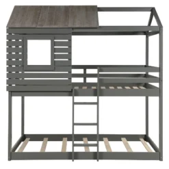 Twin Over Twin Wood Bunk Bed With Roof, Window, Guardrail, Ladder Gray-ModernLuxe -ModernLuxe GUEST 96395e89 67eb 4c46 81b4 c3f328521051