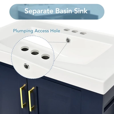 30" Bathroom Vanity With Single Sink, Drawer And Double Sided Storage Shelf, Navy Blue - ModernLuxe 13 30" Bathroom Vanity With Single Sink, Drawer And Double Sided Storage Shelf, Navy Blue - ModernLuxe - Image 11