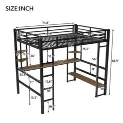Full Size Metal Loft Bed With Long Desk And Shelves, Black - ModernLuxe -ModernLuxe GUEST 96dd70d0 658d 43fe 89fd 6bb6c93df2d2