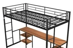 Metal Twin Size Low Loft Bed With Storage Shelf And Table, Black - ModernLuxe -ModernLuxe GUEST 9781cac5 b279 4af5 8bce eaf902612711