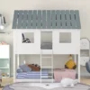 Twin Over Twin Low Bunk Beds With House Shaped Roof And Guardrail, White-ModernLuxe -ModernLuxe GUEST 97879427 e162 4696 9ec1 4c7a23a572a4