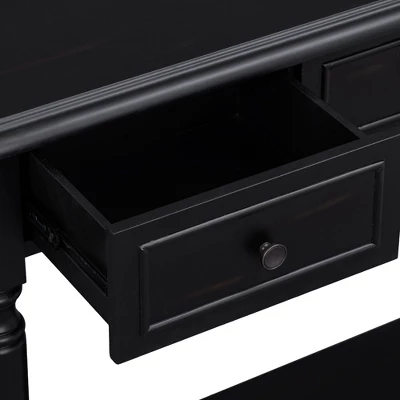 Retro Circular Curved Design Wooden Console Table With Open Style Shelf And Two Top Drawers-ModernLuxe 13 Retro Circular Curved Design Wooden Console Table With Open Style Shelf And Two Top Drawers-ModernLuxe - Image 11