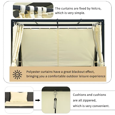 Patio Outdoor 3-Seat PE Rattan Swing Bed With Adjustable Curtains-ModernLuxe 6 Patio Outdoor 3-Seat PE Rattan Swing Bed With Adjustable Curtains-ModernLuxe - Image 4