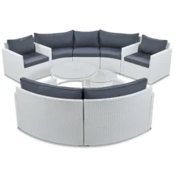 9 PCS Outdoor Half-moon Patio Wicker Sofa Set, Patio PE Rattan Conversation Set With Table-ModernLuxe