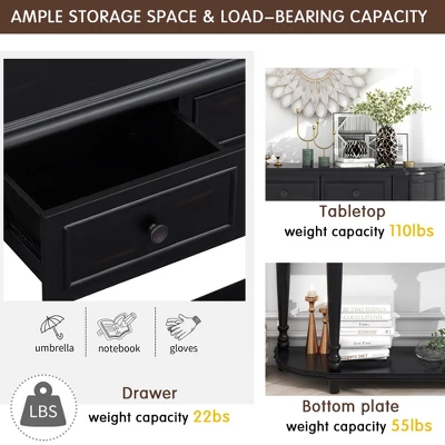 Retro Circular Curved Design Wooden Console Table With Open Style Shelf And Two Top Drawers-ModernLuxe 7 Retro Circular Curved Design Wooden Console Table With Open Style Shelf And Two Top Drawers-ModernLuxe - Image 5