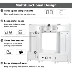 Modern Style 4-in-1 Multifunctional Hallway Coat Rack With 7 Metal Black Hooks And Storage Drawers - ModernLuxe -ModernLuxe GUEST 987c4de4 e2c6 4efc 9b35 bb0ce109fd0f