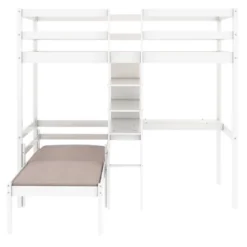 Convertible Loft Bed With L Shaped Desk, Shelf And Ladder, White - ModernLuxe -ModernLuxe GUEST 9a0a149b cc82 434c 99fe d492849331eb