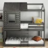 Twin Over Twin Wood Bunk Bed With Roof, Window, Guardrail, Ladder Gray-ModernLuxe 1 Twin Over Twin Wood Bunk Bed With Roof, Window, Guardrail, Ladder Gray-ModernLuxe -ModernLuxe GUEST 9a2fb1e9 98da 44f0 a959 71879b4a075d