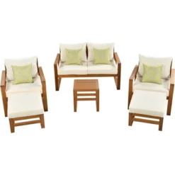Outdoor Patio Wooden 6-Piece Talking Set With Footrest And Cushion For Backyard, Poolside, Balcony - ModernLuxe -ModernLuxe GUEST 9a8126f3 5412 43a5 8357 e9ce3571170f