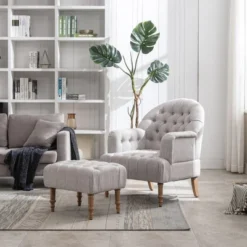 Mid Century Button-Tufted Upholstered Accent Chair Set With Linen Fabric And Ottoman-ModernLuxe 25 Mid Century Button-Tufted Upholstered Accent Chair Set With Linen Fabric And Ottoman-ModernLuxe -ModernLuxe GUEST 9abb2ae2 fbe6 4970 881f af1b1f85fb27