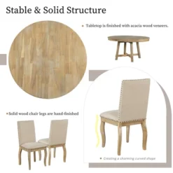 5 PCS Round Wood Extendable Dining Table Set With 4 Upholstered Dining Chairs-ModernLuxe -ModernLuxe GUEST 9ac19d65 3748 4874 9cdb f877628812e6