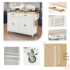 54.3 Inch Width Kitchen Island Cart With Solid Wood Top, 4 Door Cabinet, Two Drawers, Spice Rack And Locking Wheels-ModernLuxe -ModernLuxe GUEST 9c111dff 7310 4db0 8778 054c6cc10fef