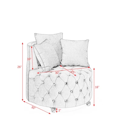 Button Tufted Living Room Upholstered Swivel Chair With Movable Wheels And 3 Pillows - ModernLuxe 5 Button Tufted Living Room Upholstered Swivel Chair With Movable Wheels And 3 Pillows - ModernLuxe - Image 3