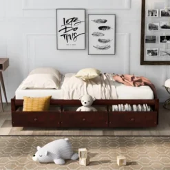 Twin Size Wood Platform Storage Bed With 3 Drawers-ModernLuxe