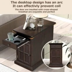 Classic Vintage End Table With USB Ports And A Multipurpose Drawer With Cup Holders - ModernLuxe -ModernLuxe GUEST 9da5766c 3007 4d39 a874 e4cdaf3c7eff