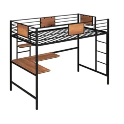 Twin Metal Loft Bed With Desk And Shelve - ModernLuxe -ModernLuxe GUEST 9dbce07f 17d7 423d 8232 0f316f48d5fc