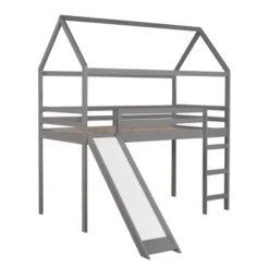 House Shape Twin Size Loft Bed With Slide, Gray - ModernLuxe -ModernLuxe GUEST 9e4e39d5 9766 4bd9 b432 e95b3ceb7a43
