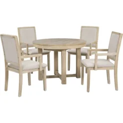 5 PCS Round Extendable Dining Table Set With Butterfly Leaf And 4 Upholstered Dining Armchairs-ModernLuxe -ModernLuxe GUEST 9e8c7df8 9bad 49ff 8959 5c443613037e