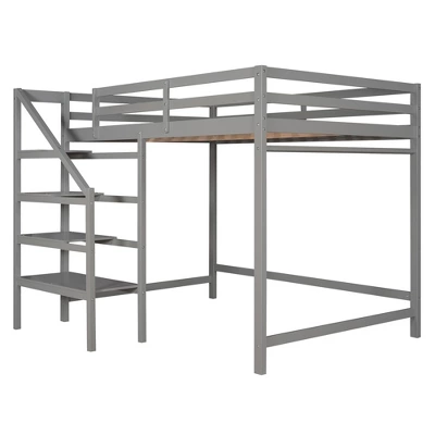 Full Size Loft Bed With Staircase And Safety Guardrails Gray/White-ModernLuxe 13 Full Size Loft Bed With Staircase And Safety Guardrails Gray/White-ModernLuxe - Image 11