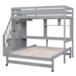 Twin Over Full Bunk Bed With Storage Stairs, Desk, Shelves And Hanger - ModernLuxe -ModernLuxe GUEST 9f7cf04e 3f2d 4fb8 9930 82eaaf0daee3