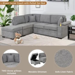87.4" L Shape Sectional Sleeper Sofa Bed, 2 In 1 Pull Out Sofa Couch With Storage Ottoman, Cup Holder And USB Port-ModernLuxe -ModernLuxe GUEST 9fc4dba7 c953 4643 97b6 5883d12b33f5