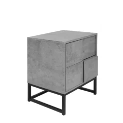 Modern Nightstand With Geometric Elements, Bedside Table With 2 Drawers, Cement Gray-ModernLuxe -ModernLuxe GUEST 9fcccea0 de4e 4943 b978 dbf93d3511ec