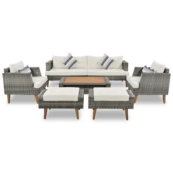 6 PCS All Weather PE Wicker Sofa Set, Patio PE Rattan Conversation Set With Wood Legs Wood Table Top-ModernLuxe -ModernLuxe GUEST a059a1f1 9520 4d40 9c3b 5e11a48dde83